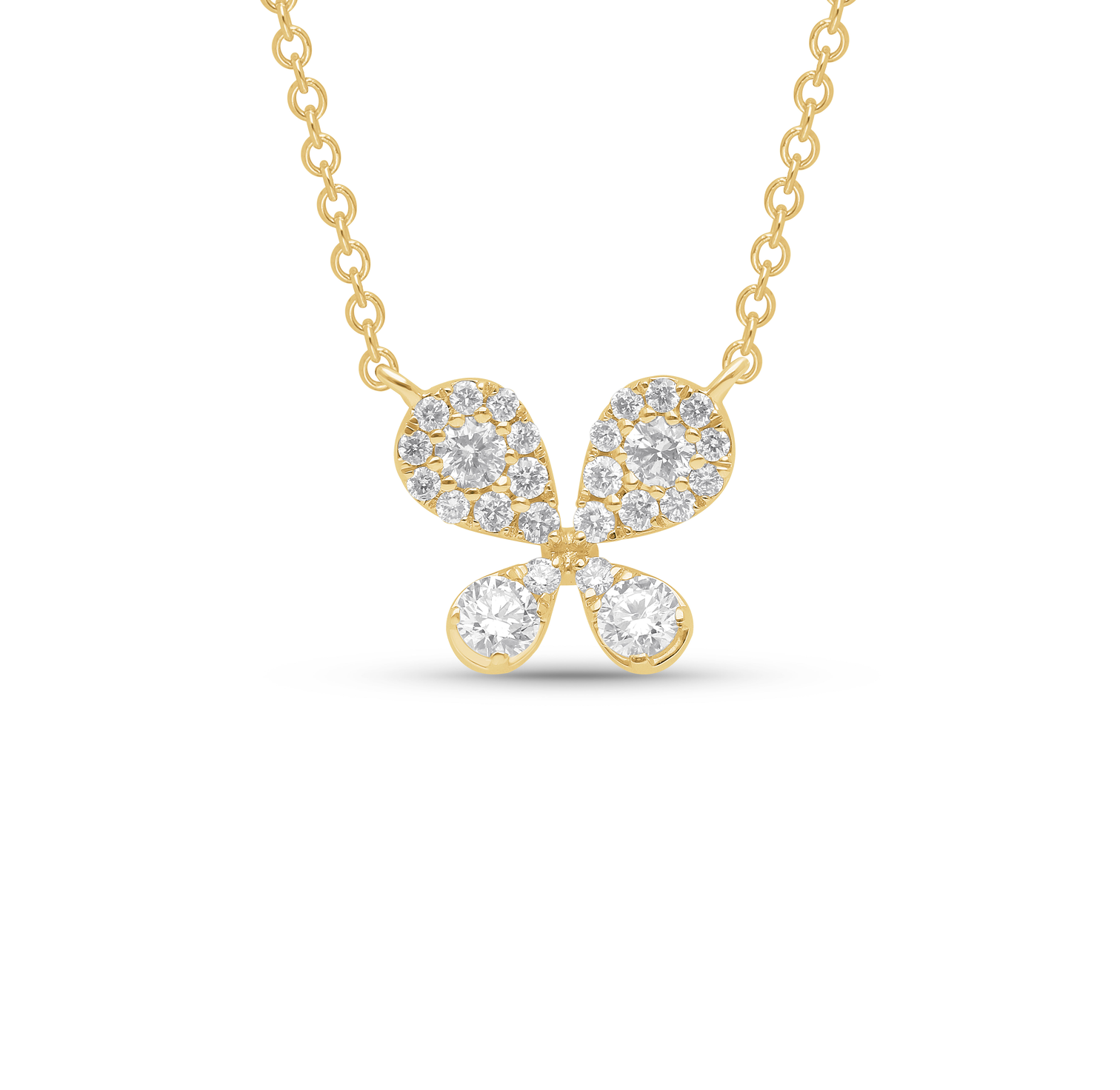 14K Yellow Gold Diamond Butterfly Pendant Necklace
